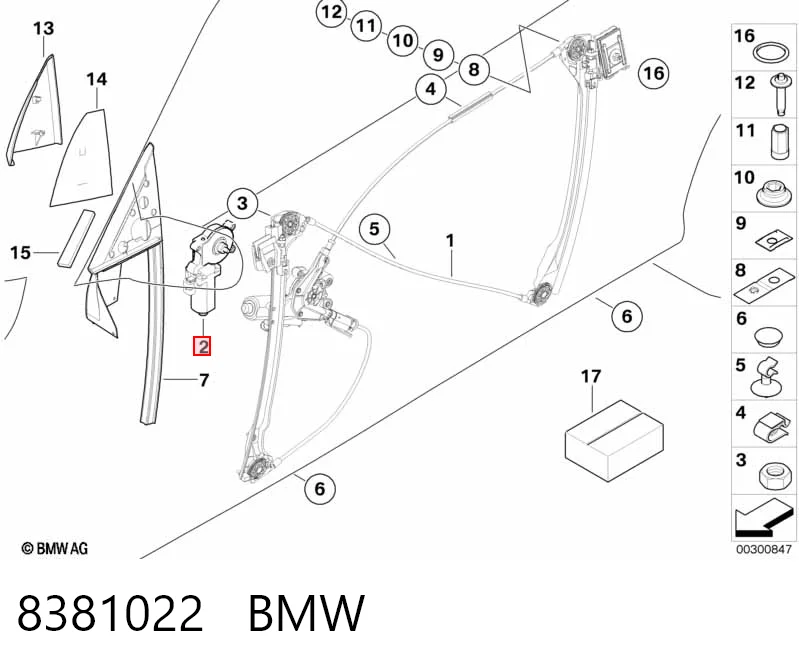 8381022 BMW Silniczek podnnośnika szyby drzwi tylnych prawych