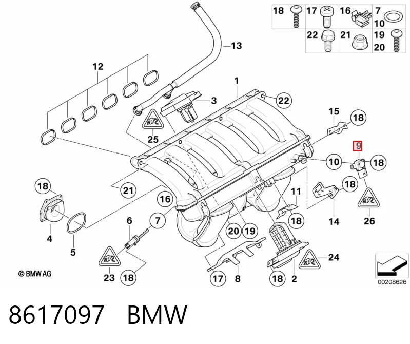 8617097 BMW Czujnik ciśnienia w kolektorze ssącym, MAP