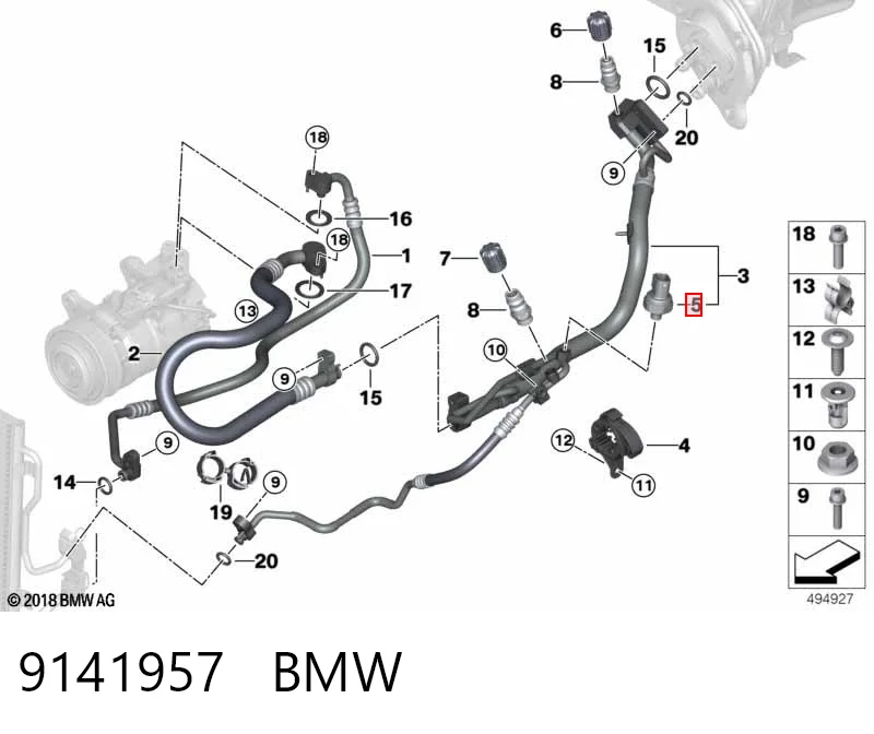 9141957 BMW Czujnik ciśnienia bezwzględnego klimatyzacji