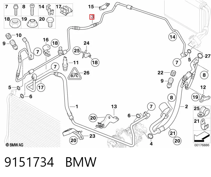 9151734 BMW Przewód klimatyzacji, od chłodnicy do parownika