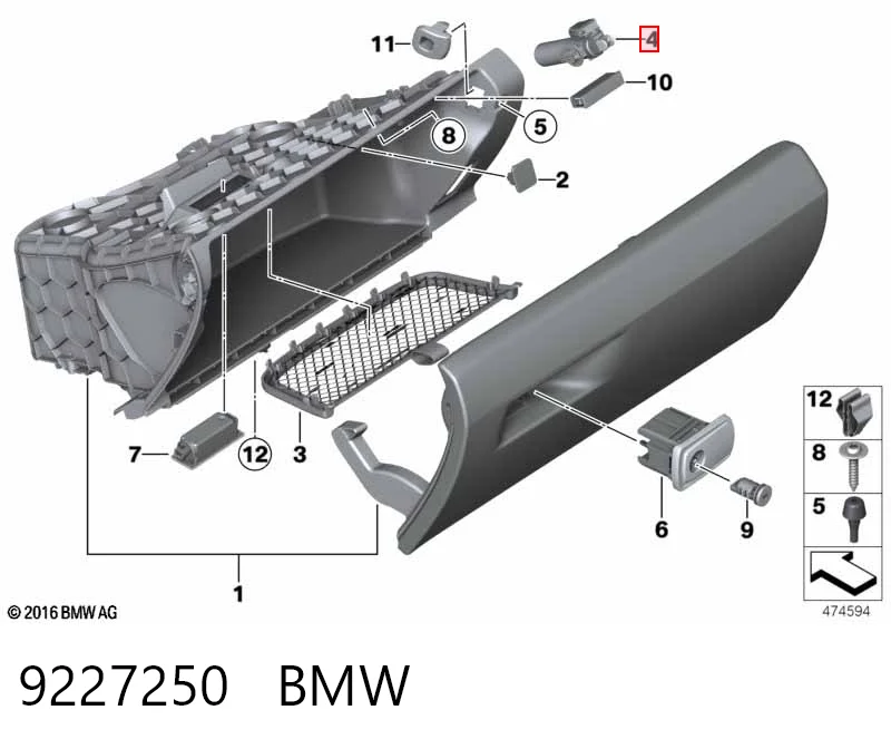9227250 BMW Amortyzator pokrywy schowka podręcznego