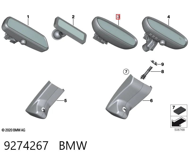Lusterko wewnętrzne BMW 5 sedana (F10) (2009 - 2016) cena, od 90,67 USD