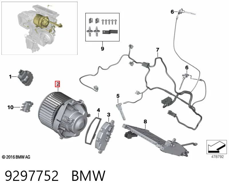 9297752 BMW Silniczek wentylatora nagrzewnicy (ogrzewacza wnętrza)